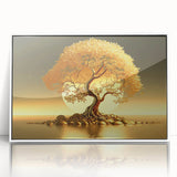 Framed acrylic wall art collection showcasing a serene landscape with trees, presented in a sleek white frame, perfect for home decor and nature enthusiasts.