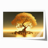 Vibrant rolled print showcasing a serene landscape with lush green trees and a tranquil background, perfect for home decor or office art collection.