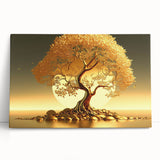 Stretched canvas wall art featuring a serene landscape with lush green trees and vibrant blue skies, designed to enhance living spaces with nature's tranquility.