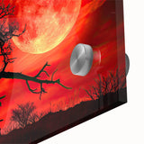 Close-up of a vibrant acrylic glass wall art piece showcasing a serene landscape with lush green trees and a tranquil atmosphere, perfect for home decor.