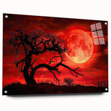 Acrylic wall art collection featuring a vibrant landscape with trees, displayed in a side view with decorative pins, perfect for modern home decor.