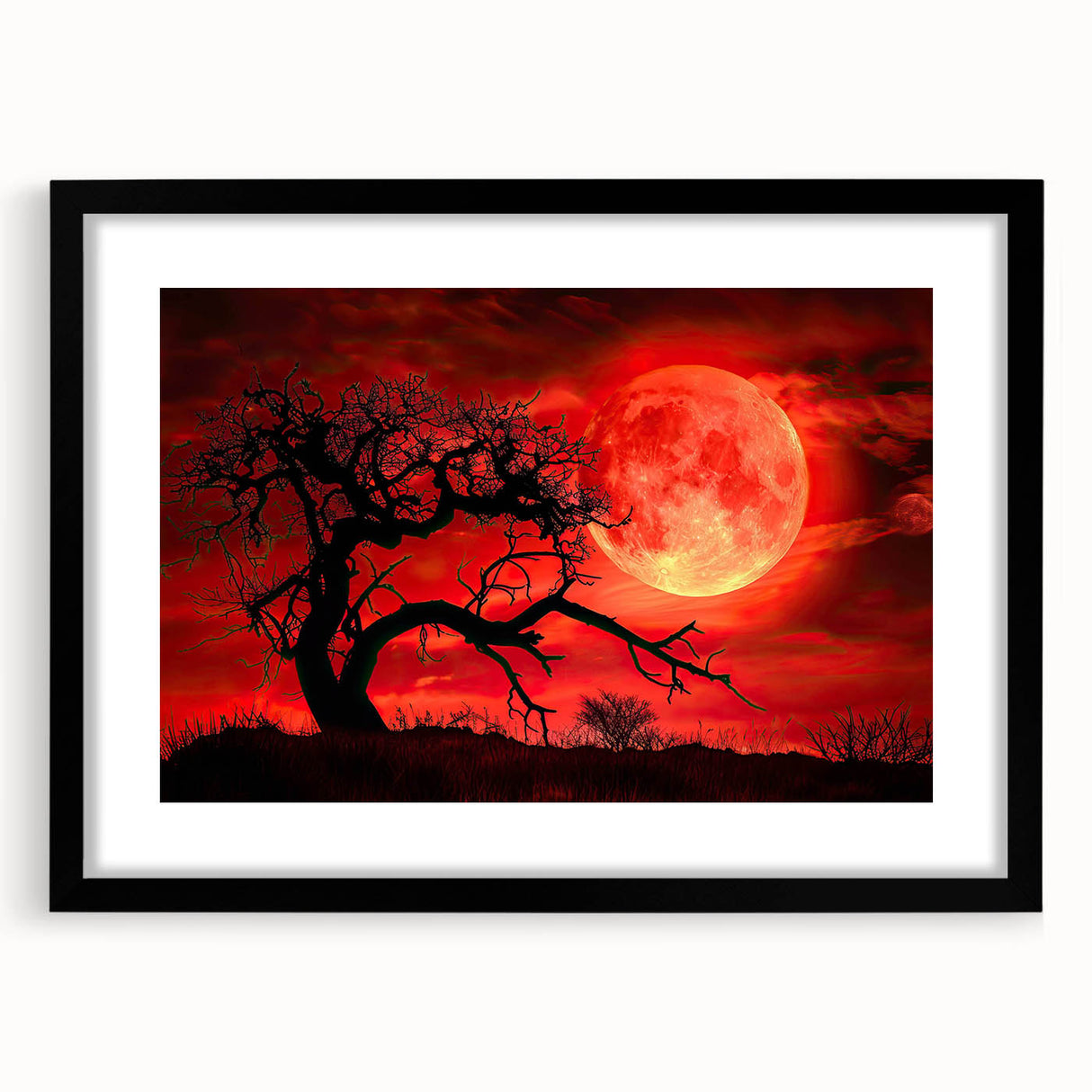 Framed landscape wall art collection featuring trees in a serene design, presented with a black frame and mat. Ideal for enhancing home decor aesthetics.