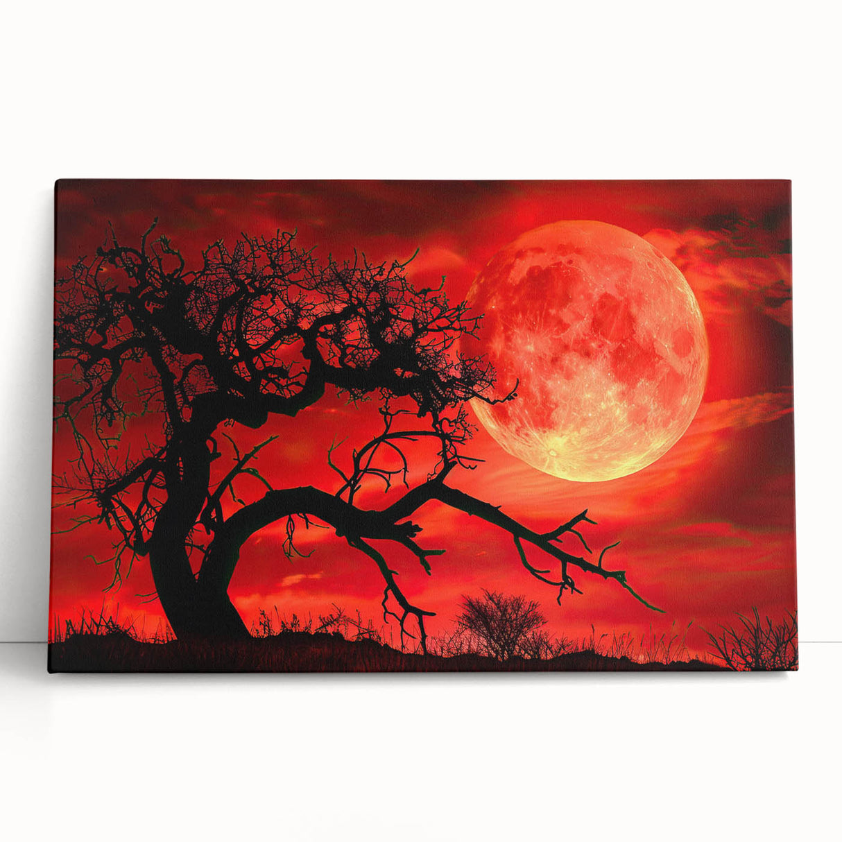 Stretched canvas art piece showcasing a vibrant landscape featuring lush green trees and a serene setting, ideal for home decor and nature enthusiasts.