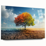 Acrylic glass wall art featuring a vibrant landscape design with lush green trees, displayed in a side view without pins, perfect for enhancing modern décor.