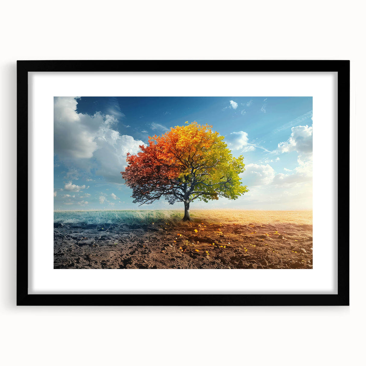 Framed wall art featuring a scenic landscape with trees, designed in elegant black, showcasing a modern aesthetic ideal for home decor or office spaces.