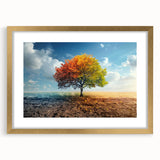 Framed wall art featuring a serene landscape with lush green trees, elegantly designed with a gold mat, perfect for enhancing home decor and adding a touch of nature.