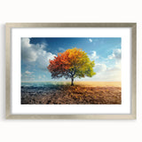 Framed wall art collection showcasing a serene landscape with lush green trees, elegantly presented in a silver frame with a mat, perfect for home decor.