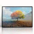 Framed acrylic wall art featuring a vibrant landscape design with trees, set in a sleek black frame, ideal for enhancing modern home decor.