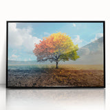 Framed acrylic wall art featuring a vibrant landscape design with trees, set in a sleek black frame, ideal for enhancing modern home decor.