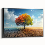 Framed canvas wall art showcasing a serene landscape with vibrant trees, set against a black frame, ideal for modern home decor. Perfect for nature enthusiasts.