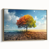 Framed canvas wall art showcasing a modern landscape design with lush green trees and a gold frame, ideal for enhancing home decor and creating a serene atmosphere.
