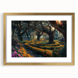 Framed landscape wall art collection featuring trees, set in a gold frame with a mat, showcasing a serene nature scene that enhances modern decor.