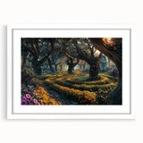Framed wall art collection featuring a serene landscape with trees, displayed in a white mat and frame, perfect for home decor and enhancing interior aesthetics.