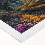 Vibrant rolled canvas artwork showcasing a serene landscape with lush green trees and a tranquil blue sky, perfect for enhancing home decor and creating a calming atmosphere.