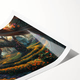 Elegant rolled print showcasing a serene landscape of trees with a vibrant color palette, perfect for home decor or art collectors. Ideal for enhancing interior spaces.