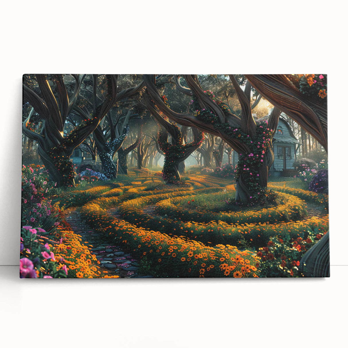 Stretched canvas wall art showcasing a vibrant landscape with lush green trees, perfect for home decor. Ideal for nature lovers seeking artistic inspiration.
