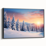 Framed canvas wall art showcasing a serene landscape with tall trees, featuring deep green foliage and a black frame, perfect for enhancing home decor.