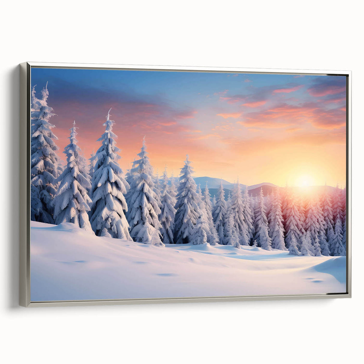 Framed canvas wall art showcasing a serene landscape with stylized trees in rich green and earthy tones, perfect for enhancing modern home decor.