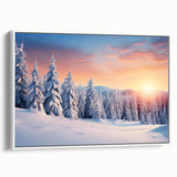 Framed canvas wall art showcasing a vibrant landscape design with lush green trees, presented in a sleek white frame, perfect for home decor enhancement.