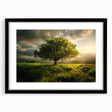 Framed wall art showcasing a serene landscape of trees with a black mat, perfect for home decor. Ideal for nature enthusiasts seeking to enhance their living space.