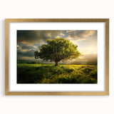 Framed wall art featuring a serene landscape of trees with a gold mat, showcasing elegant design and modern decor elements, perfect for home or office interiors.