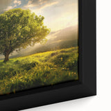 Framed canvas wall art showcasing a close-up of a vibrant landscape featuring lush green trees and a serene sky, perfect for nature-inspired decor. Ideal for enhancing home or office aesthetics with a touch of tranquility.