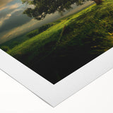 Rolled canvas artwork showcasing a vibrant landscape with lush green trees and a serene blue sky, designed for home decor enthusiasts. Perfect for adding a natural touch to any room.