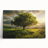 Stretched canvas wall art featuring a vibrant landscape design with lush green trees and a serene sky, perfect for enhancing home decor with nature-inspired aesthetics.