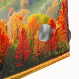 Close-up view of a vibrant acrylic glass wall art piece showcasing a serene landscape with lush green trees, perfect for adding a natural aesthetic to any space.