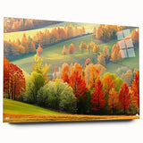 Acrylic glass wall art collection featuring a serene landscape with vibrant trees, presented in a stylish side view, secured with pins for easy display. Perfect for enhancing modern home decor.