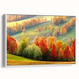 Framed canvas wall art featuring a serene landscape with tall trees, set against a white background. The design adds a calming touch to any interior decor.