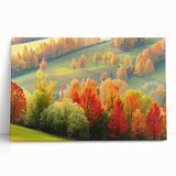 Stretched canvas wall art featuring a serene landscape with tall trees, showcasing vibrant greens and earthy tones, ideal for home decor and nature enthusiasts.