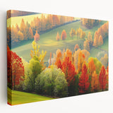 Stretched canvas wall art featuring a vibrant landscape with lush green trees, ideal for home decor to enhance natural aesthetics and tranquility.