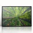 Framed acrylic wall art collection showcasing a serene landscape with vibrant green trees, set against a sleek black frame, ideal for modern home décor.