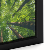 Framed canvas wall art showcasing a vibrant landscape design with lush trees, featuring rich greens and earthy tones, perfect for enhancing home decor.