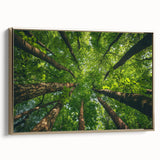 Framed canvas wall art showcasing a serene landscape with trees, featuring a gold frame that adds elegance, perfect for home decor enhancement.