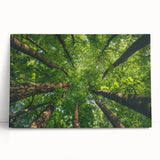Stretched canvas artwork showcasing a serene landscape with vibrant trees, perfect for home decor. This design emphasizes nature's beauty, ideal for living spaces.