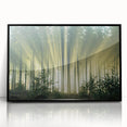 Framed acrylic wall art featuring a serene landscape design with vibrant trees, set in a sleek black frame, ideal for modern home decor accents.