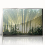 Framed wall art featuring a serene landscape design with trees, set in a sleek silver frame, perfect for enhancing modern home decor. Ideal for nature lovers.