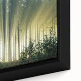 Framed canvas wall art showcasing a vibrant landscape design with lush green trees and a serene atmosphere, perfect for home decor. Ideal for nature enthusiasts.