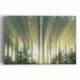 Stretched canvas wall art featuring a vibrant landscape design with lush green trees and a serene blue sky, perfect for home decor and nature lovers.