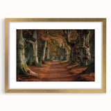 Elegant framed wall art showcasing a serene landscape design with trees, featuring a gold mat and frame, ideal for enhancing home decor aesthetics.