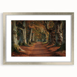 Framed wall art showcasing a serene landscape with vibrant trees and a silver mat, designed to enhance any home decor. Perfect for nature lovers and art enthusiasts.