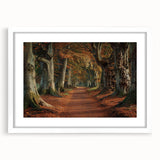 Framed wall art featuring a serene landscape with trees, set in a crisp white mat and frame, perfect for enhancing home decor in living spaces or offices.