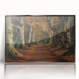 Framed wall art featuring a vibrant landscape design with trees, set in a sleek silver frame, ideal for enhancing modern home decor. Perfect for nature lovers.