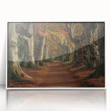 Framed acrylic wall art showcasing a serene landscape with vibrant trees, displayed in a sleek white frame, perfect for enhancing modern home decor.