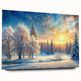 Acrylic glass wall art featuring a vibrant landscape design with trees, showcasing rich green colors and intricate details, ideal for modern home decor.