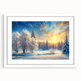 Framed wall art featuring a serene landscape design with trees and greenery, presented in a white mat and frame, perfect for home decor enhancement.