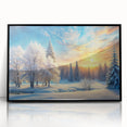 Framed acrylic wall art featuring a serene landscape with stylized trees, presented in a sleek black frame, perfect for modern home decor and interior design.