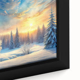 Framed canvas wall art featuring a serene landscape with lush green trees and a tranquil blue sky, perfect for enhancing interior decor with a nature-inspired touch.
